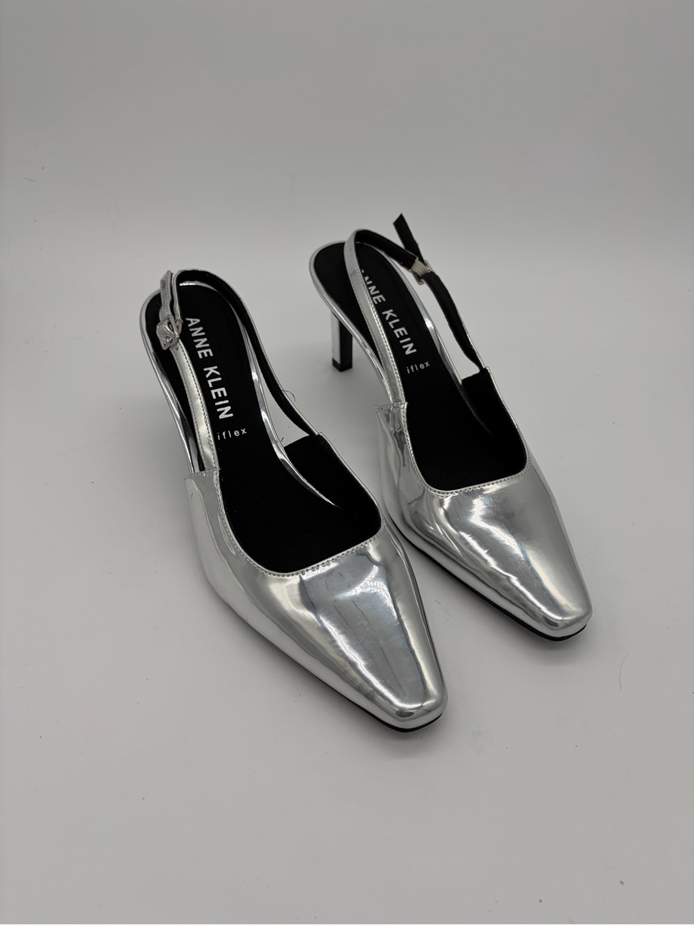 Anne Klein Metallic Silver Slingback Pointed Heels